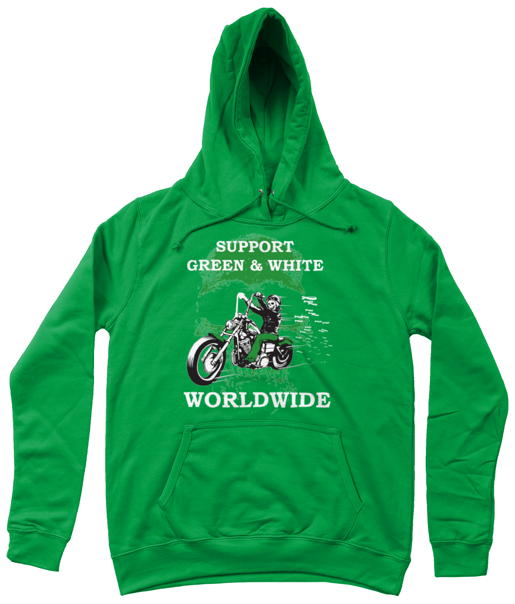 Dames Hoodie Support-Green-en-White-Worldwide