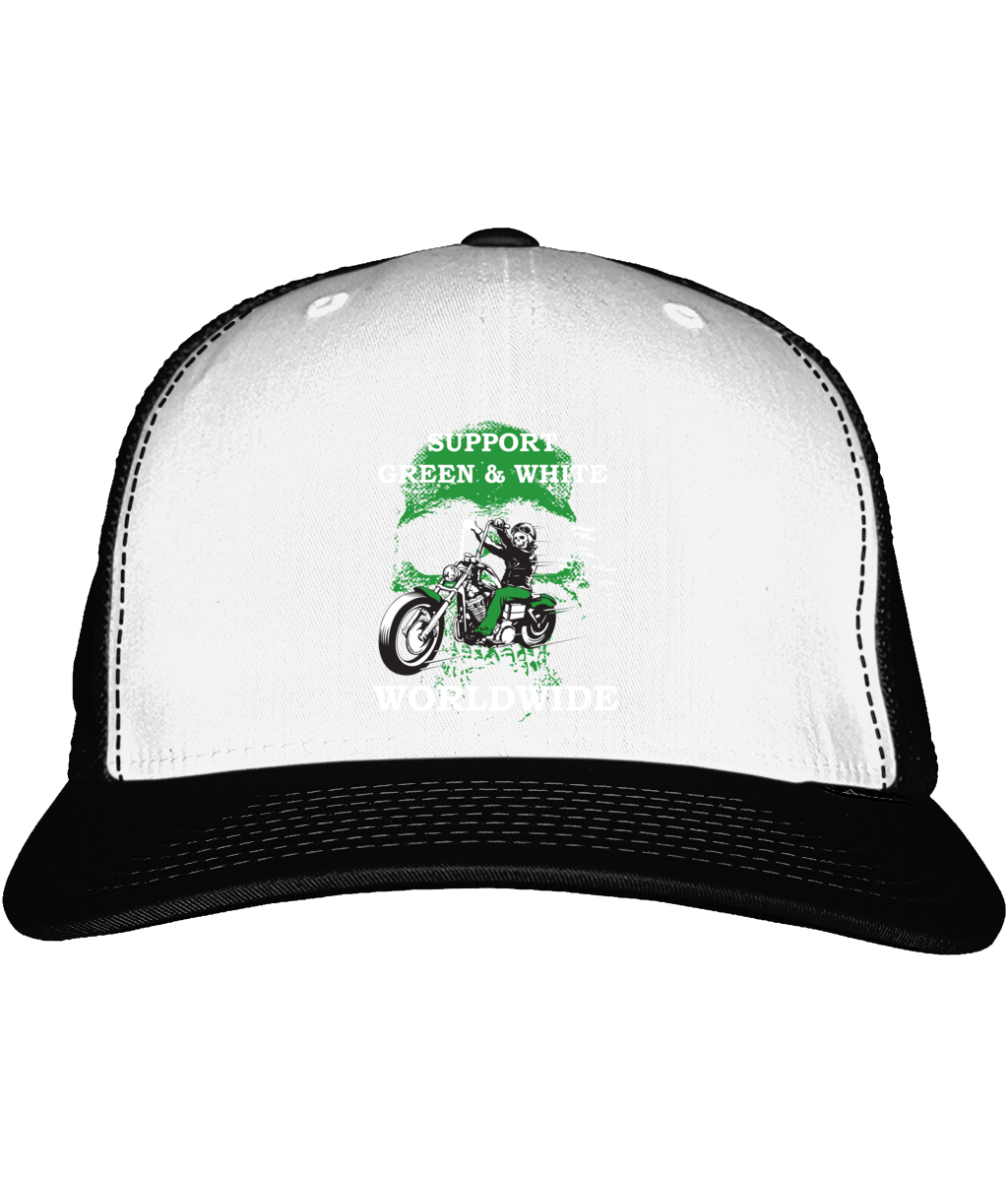 Vintage Snapback Trucker Cap Support-Green-en-White-Worldwide