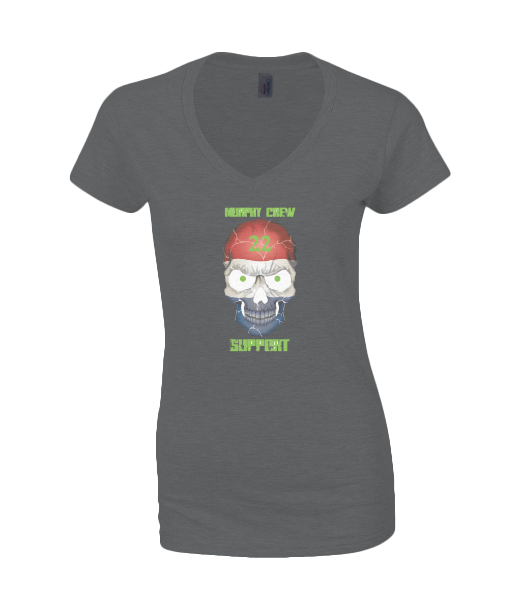Dames V-Neck T-Shirt Support-Skull