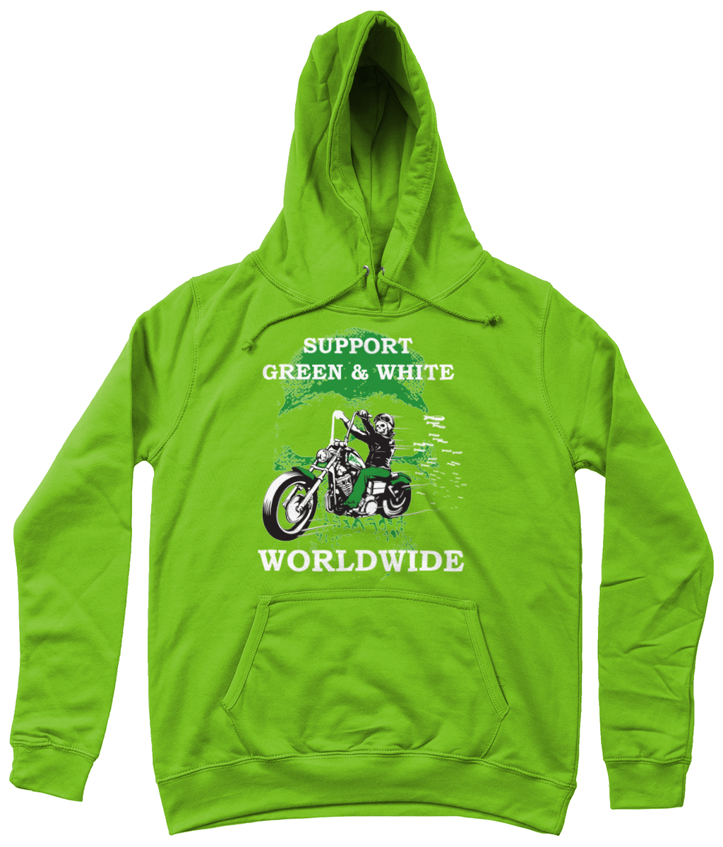 Dames Hoodie Support-Green-en-White-Worldwide