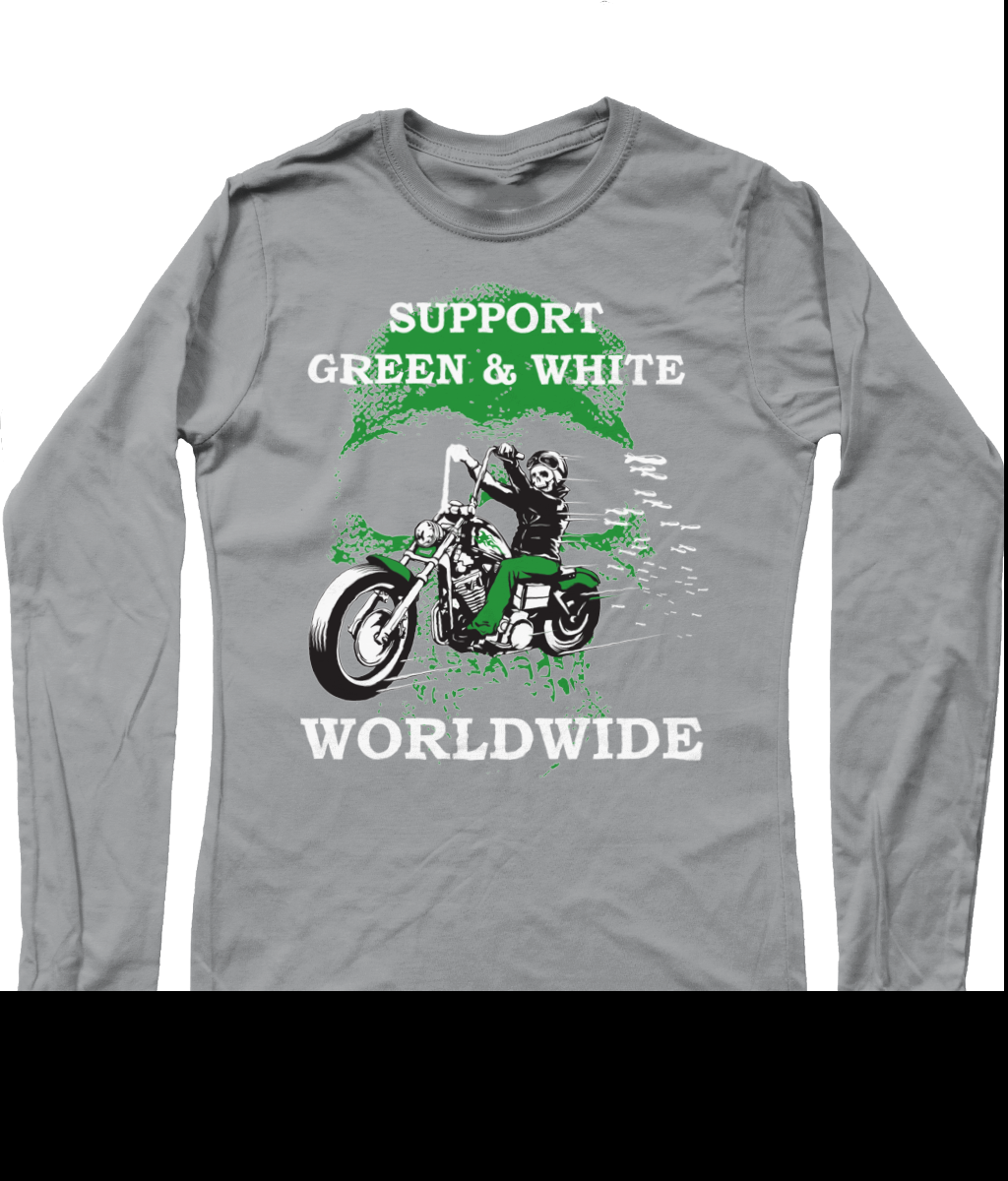 Heren Long Sleeve T-Shirt Support-Green-en-White-Worldwide