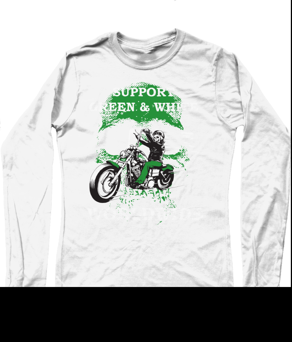 Heren Long Sleeve T-Shirt Support-Green-en-White-Worldwide
