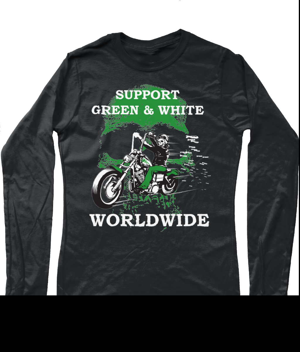 Heren Long Sleeve T-Shirt Support-Green-en-White-Worldwide