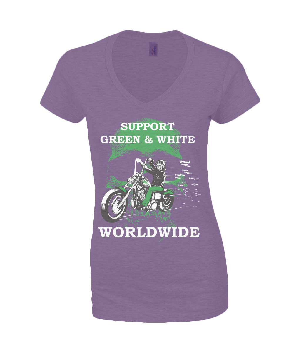 Dames V-Neck T-Shirt Support-Green-en-White-Worldwide