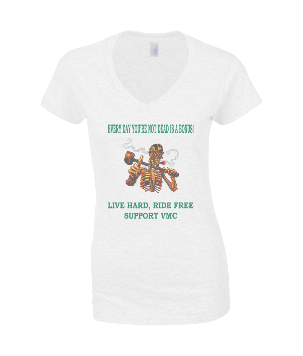 Dames V-Neck T-Shirt ride-free-skull-zwart-shirt