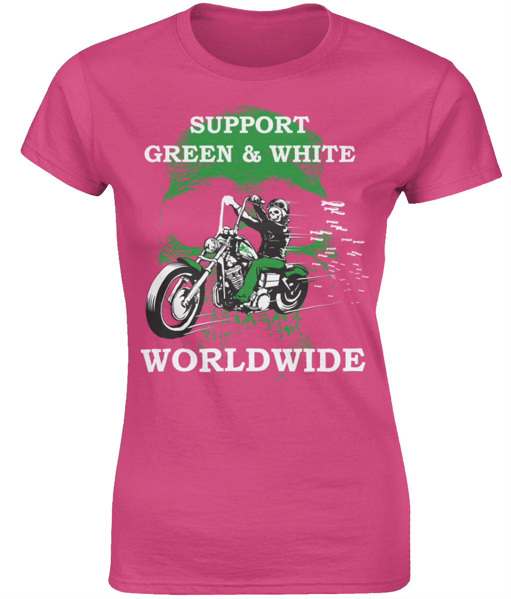 Dames T-Shirt Support-Green-en-White-Worldwide