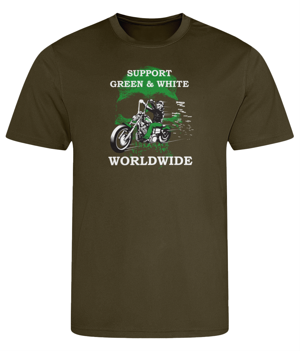 Heren Cool T-shirt Support-Green-en-White-Worldwide