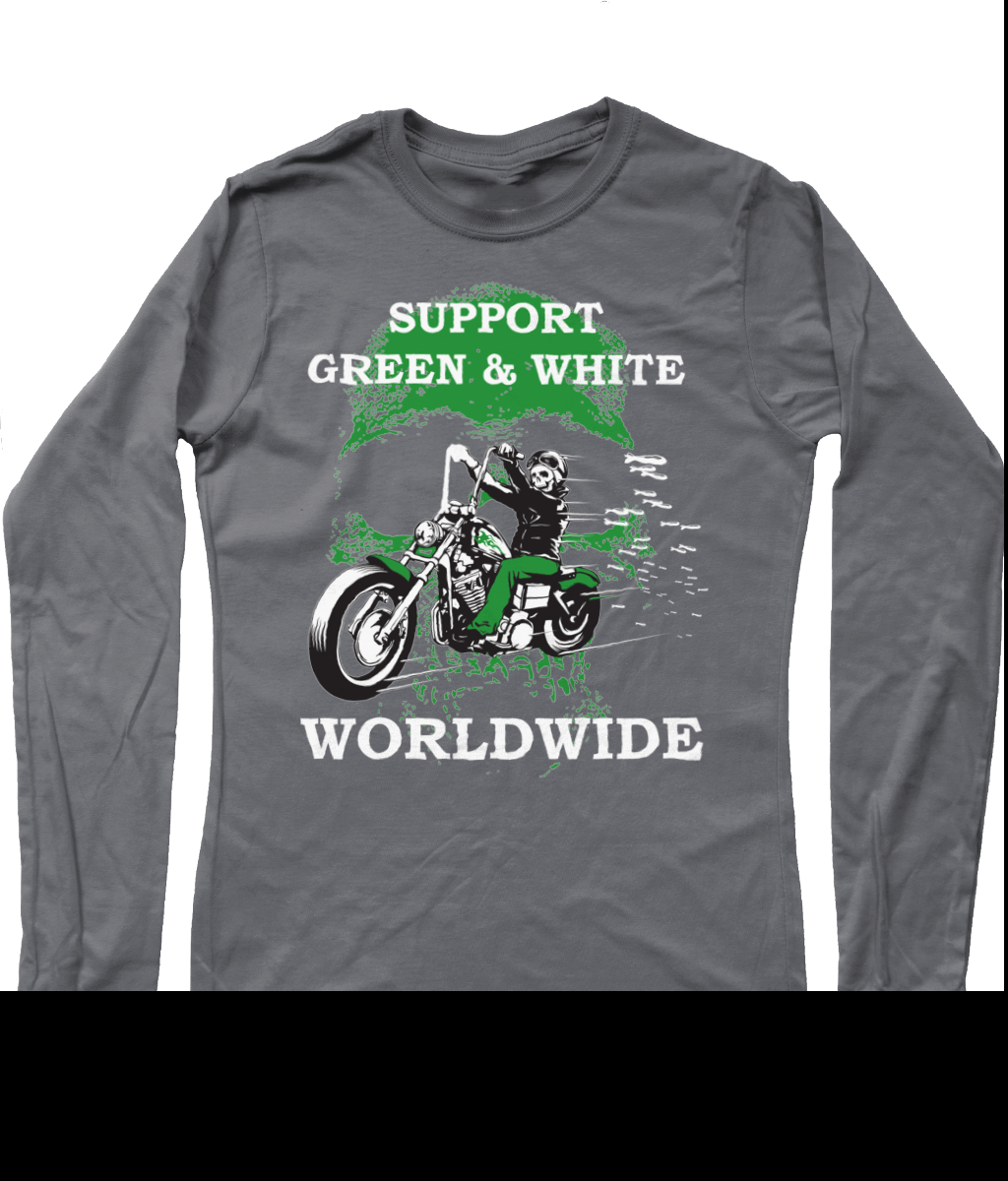 Heren Long Sleeve T-Shirt Support-Green-en-White-Worldwide